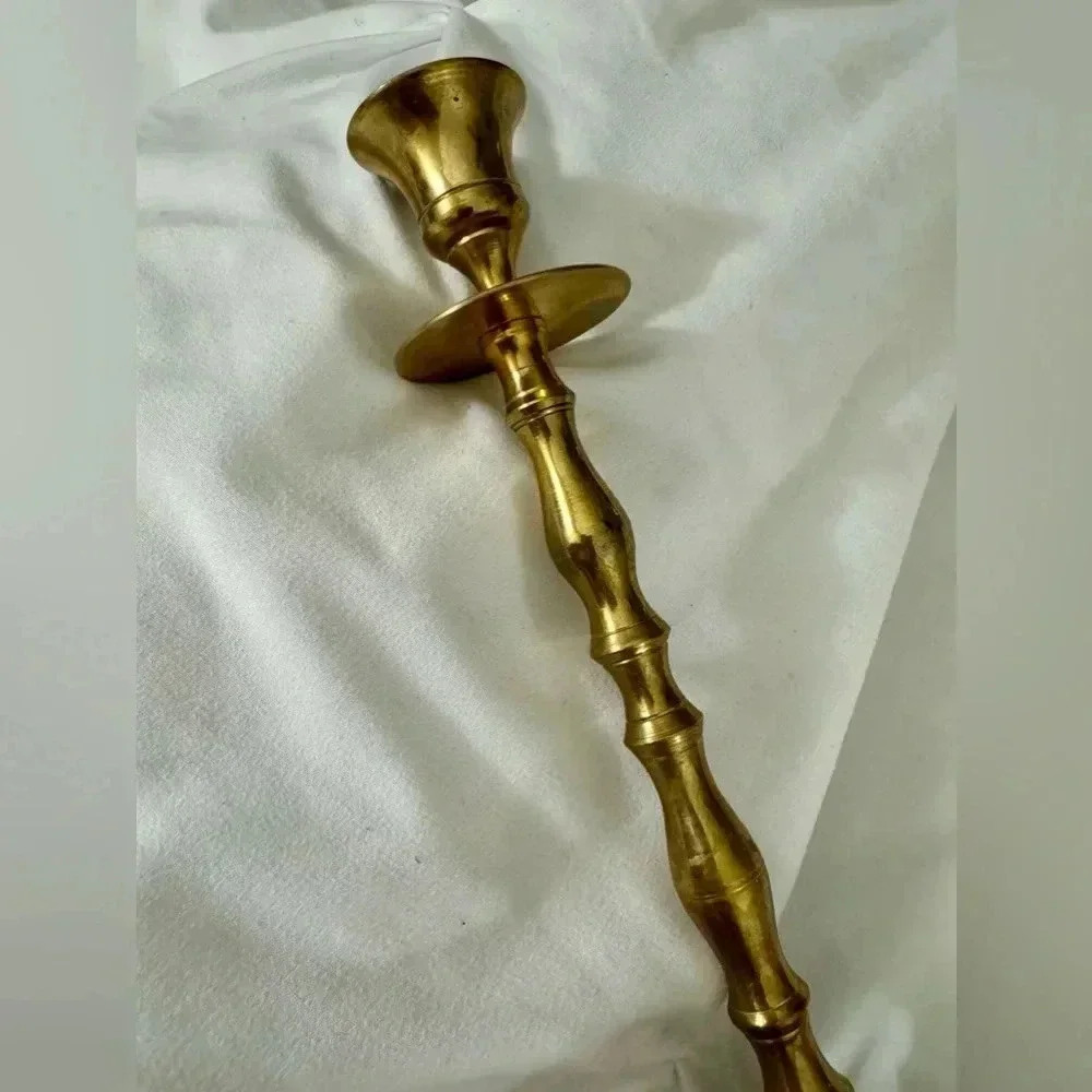 Vintage Brass Etched Taper Candlestick MCM 80’s 90’s Decor Cottagecore Granny - Picture 12 of 12